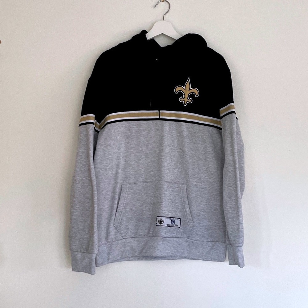 New Orleans Saints NFL Team Apparel Black Grey Pullover Hoodie Size L